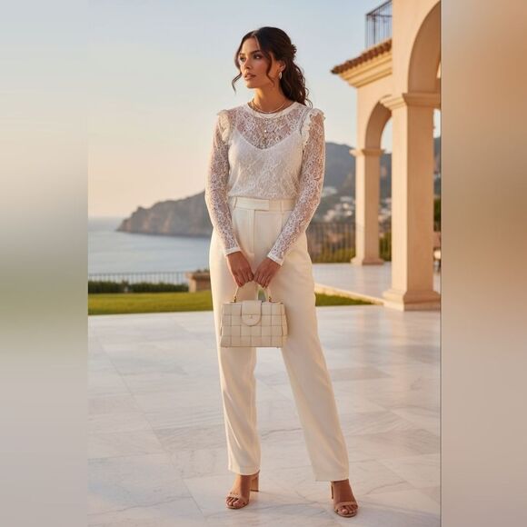 Who What Wear Sheer White Lace Blouse - Picture 4 of 5